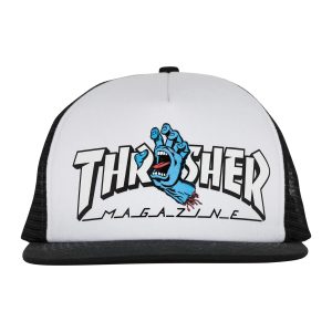 Thrasher x Santa Cruz Screaming Hand White Trucker Cap
